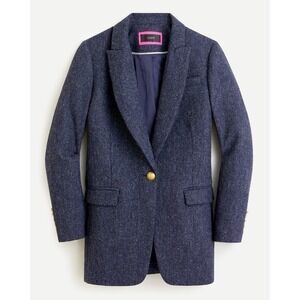 J. CREW Long Parke Blazer In Navy Blue Herringbone Moon English Wool 4